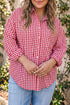 Plaid V Neck Long Sleeve Tunic Loose Fit Blouse