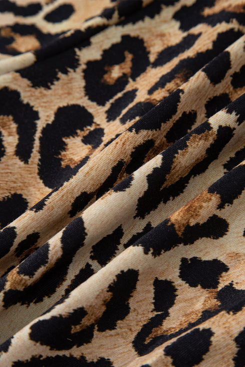 Plaid Leopard Print Patchwork Long Sleeve Shorts Sleepwear