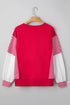 Sequin Rugby Bow Print Striped Sleeve Patchwork Graphic Sweatshirt