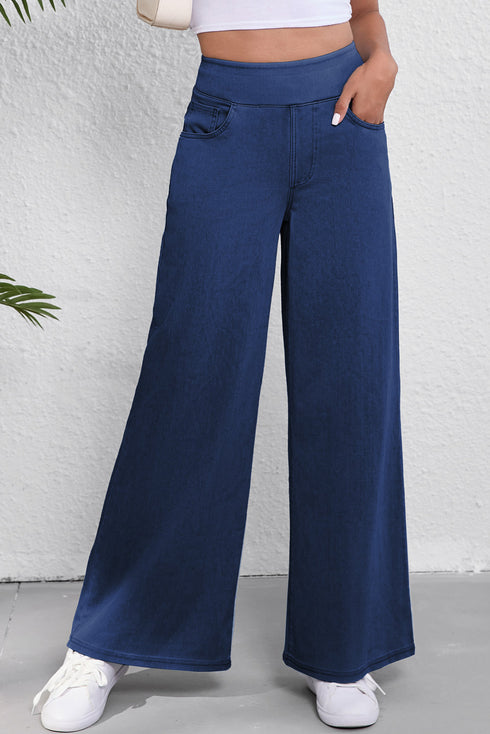 Casual Solid Loose Fit Wide Leg Jeans