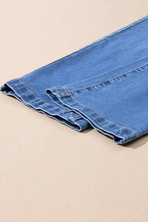 Casual Double Button High Rise Straight Leg Jeans