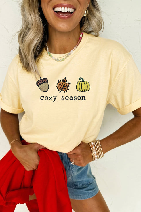 Embroidered Cozy Message Graphic Short Sleeve Statement Tee