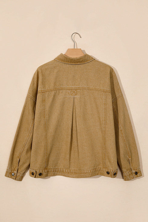 Metal Button Front Long Sleeve Collar Denim Jacket