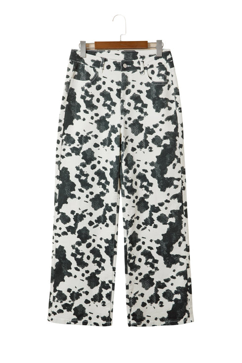 Abstract Print Metal Button Regular Fit Full Length Jeans