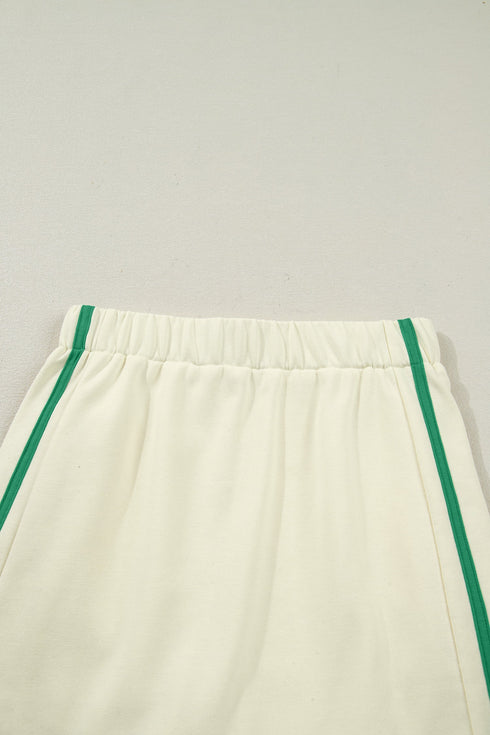 Ribbed Patchwork Trim Sporty V Neck Two Piece Set