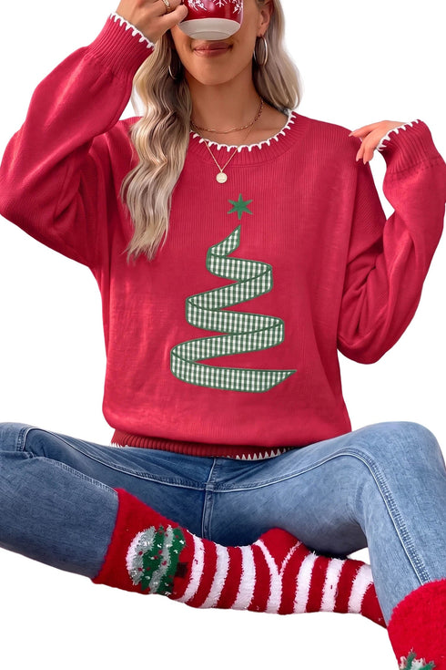 Tree Applique Stitched Detail Graphic Motif Sweater
