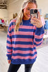 Mock Neck Cotton Striped Pattern Relaxed Sweatshirt