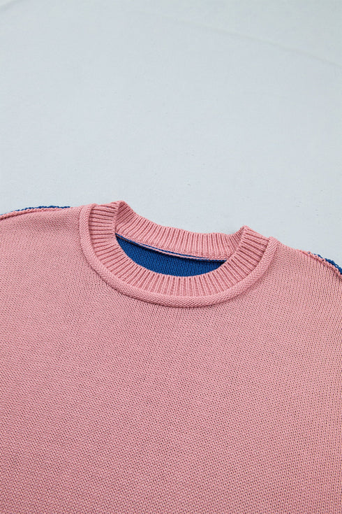 Western Patchwork Striped Long Sleeve Pullover Sweater