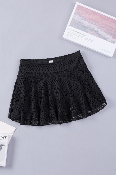 Geometric Open Knit Flared Mini Swim Skirt