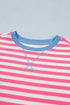Stripe Print Contrast Patchwork Short Sleeve Loose Tee