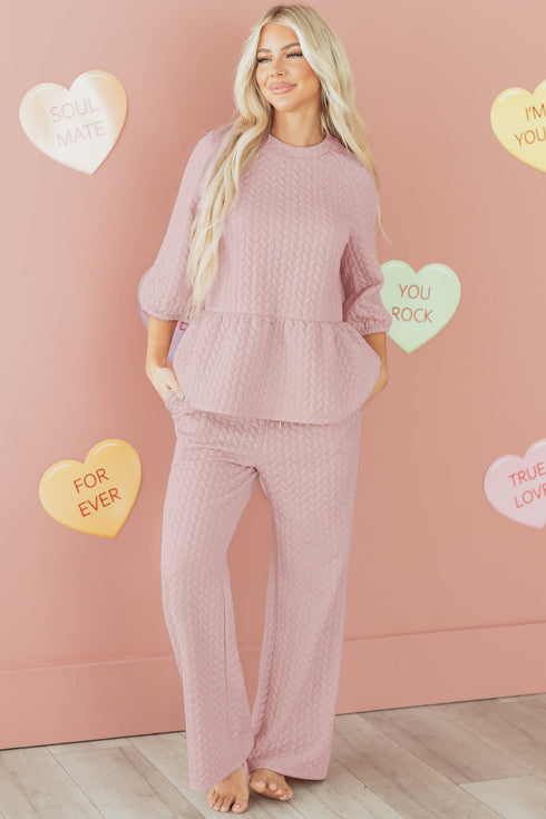 Braided Textured Ruffle Hem Wide Leg Pant Set