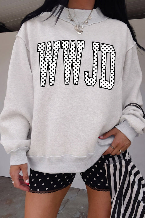 WWJD Polka Dot Mock Neck Pullover Sweatshirt