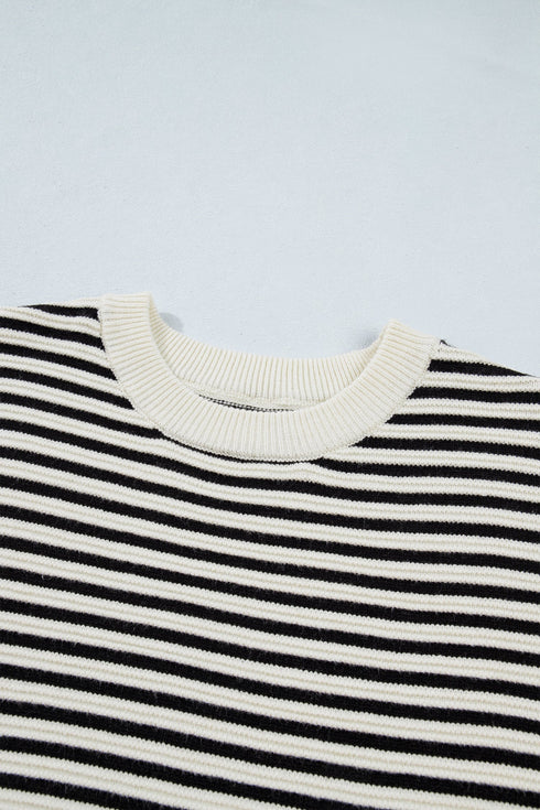 Striped Ribbed Trim Drop Shoulder Oversized Sweater
