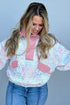 Floral Quilted V Neck Fake Pocket Sweatshirt