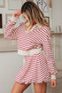 Stripe Cropped Collared Pullover Bubble Skirt Two Piece Dress