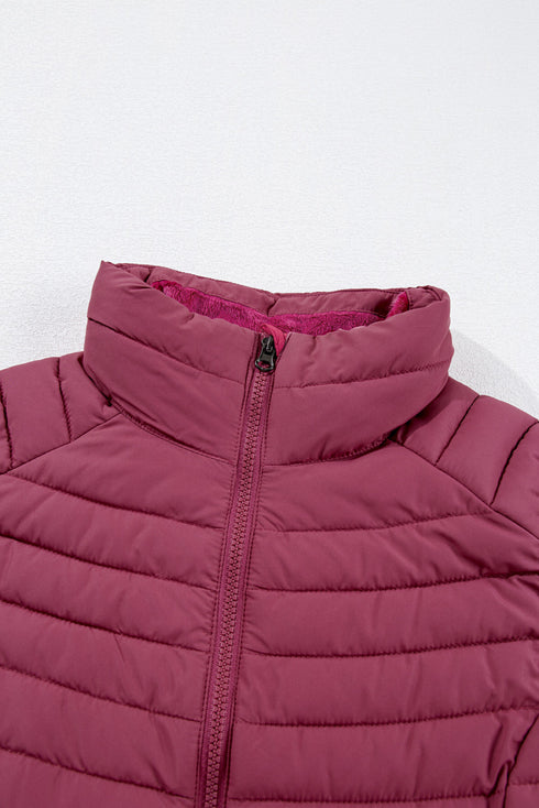 Plush Collar Quilted Zip Front Puffer Vest