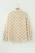 Checkered Corduroy Trim Metal Button Sherpa Jacket