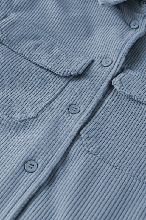 Reversible Casual Corduroy Button Up Plaid Shacket