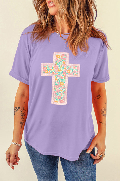 Floral Cross Christian Easter Casual Graphic Tee