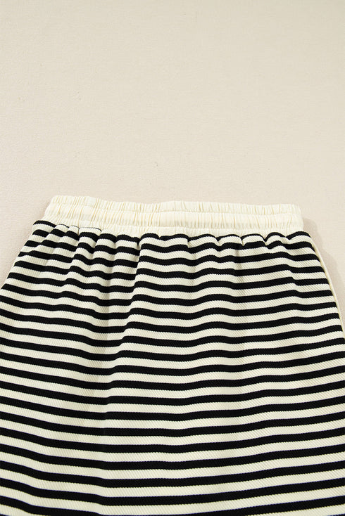 Textured Stripe Drop Shoulder Skort Two Piece Dress