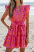 Polka Dot V Neck Ruffled A Line Mini Dress