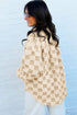 Checkered Corduroy Trim Metal Button Sherpa Jacket