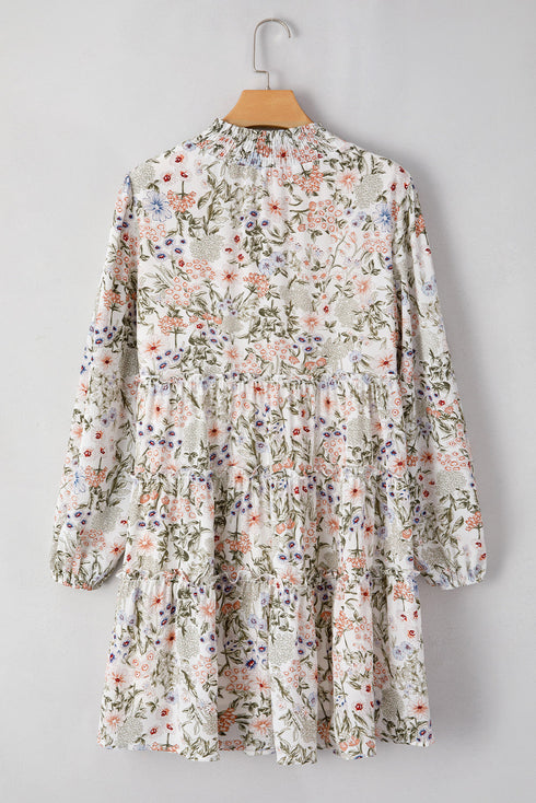Floral Print Tie Frilled Shir Mock Neck Mini Dress