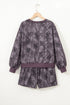 Abstract Woodland Print Baggy Pullover Drawstring Short Sets