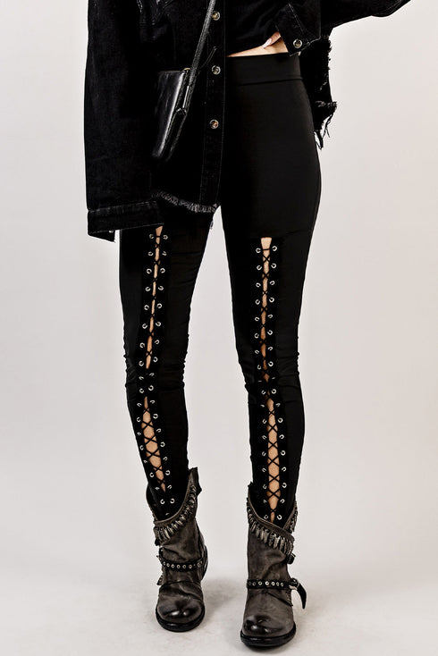 Exclusive Grommet Lace Up Front Statement Leggings