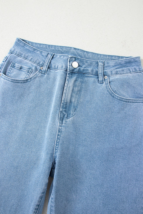 High Rise Cropped Washed Denim Wide Leg Jeans