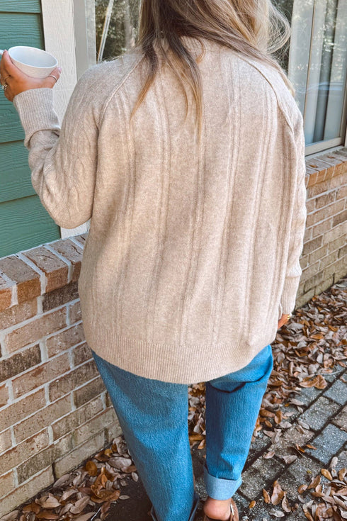 Oversized Cable Knit Long Sleeve Round Neck Tunic Length Sweater