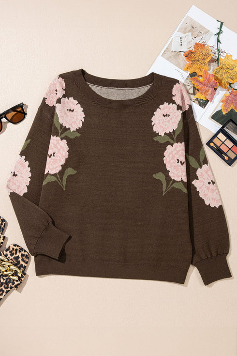 Floral Print Drop Shoulder Relaxed Pullover Sweater