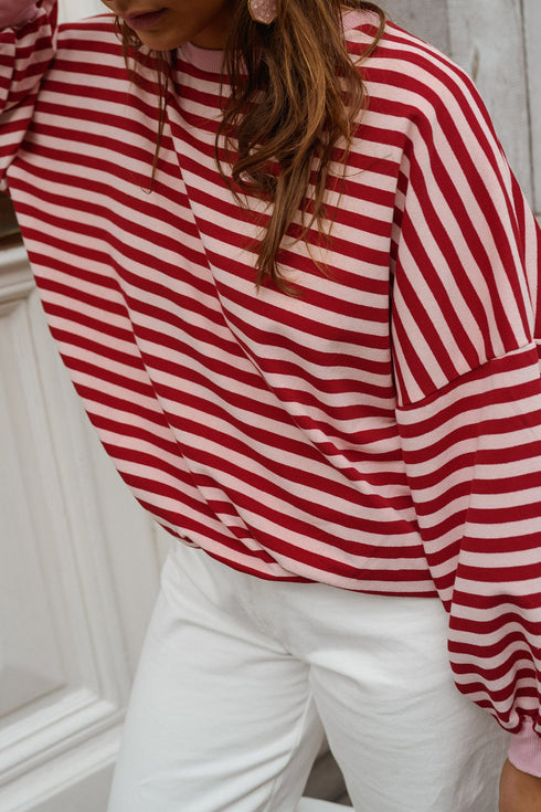 Unexpected Open Back Cutout Striped Relaxed Top