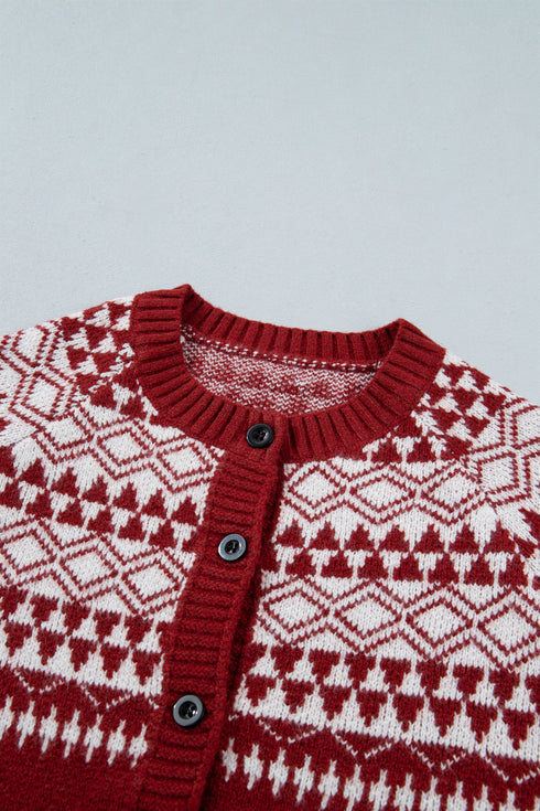 Geometric Print Button Front Long Sleeve Cardigan