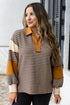 Striped Collar V Neck Long Sleeve Top