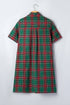 Plaid Button Front Short Sleeve Shift Mini Dress