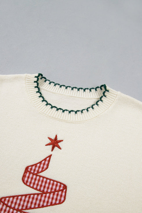 Viscose Polyester Blend Applique Stitched Tree Sweater