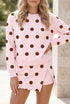 Polka Dot Two Piece Long Sleeve Skirt Dress Set