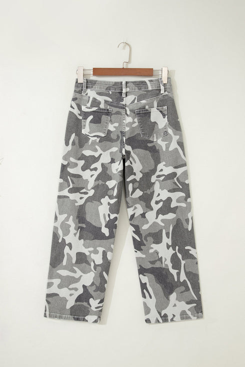 Elastane Camo Pattern Cotton Denim Shift Jeans