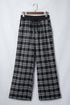 French Plaid Drawstring Waist Wide Leg Pants