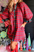 Plaid Ruffle Cuff Button Front Pocket Mini Dress