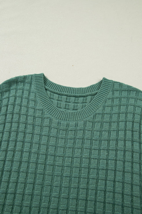 Textured Knit Short Sleeve Pullover Sweater