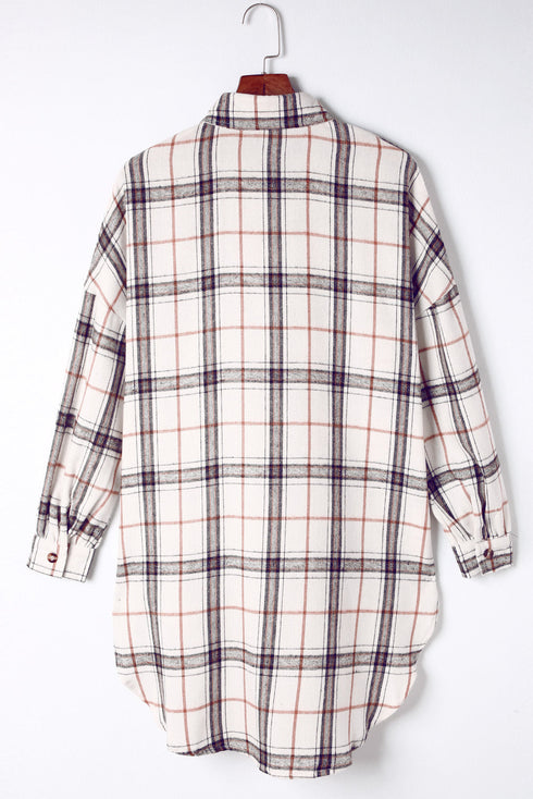 Casual Oversized Split Hem Detail Plaid Shacket