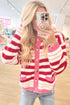 Striped V Neck Long Sleeve Regular Fit Cardigan