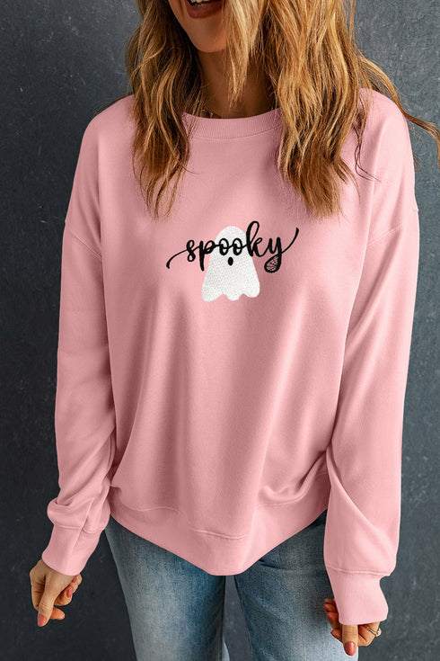 Polyester Cotton Blend Embroidered Ghost Graphic Sweatshirt