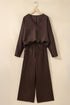 Braided V Neck Long Sleeve Wide Leg Pant Set