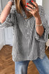 Striped Pattern Half Sleeve Button Up Blouse