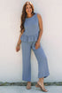 Textured Ribbed Ruffle Tank Top Wide Leg Pant Set