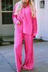Pleated Long Sleeve Wide Leg Two Piece Loungewear