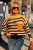 Striped Panel Drop Shoulder Relaxed Pullover Knit Sweater